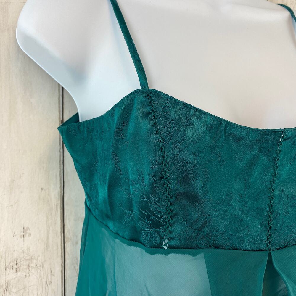 VTG Victoria's Secret Teal Satin Chiffon Chemise Babydoll Nightgown Size X-Small - Picture 2 of 9